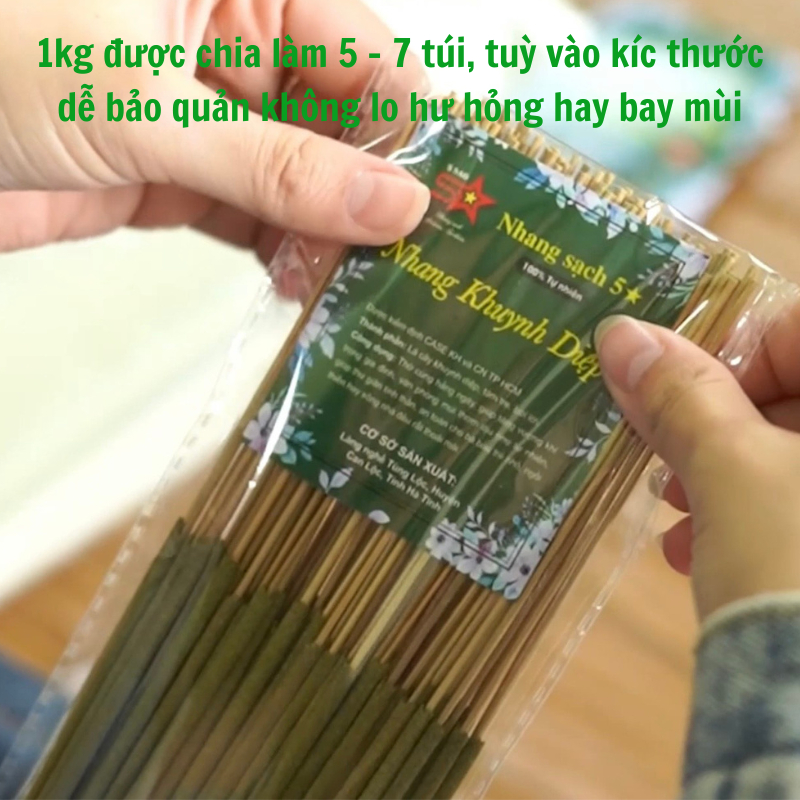 Nhang Sạch 5SAO 1kg Hương Quế Khuynh Diệp Bài 500 - 700 cây, Mùi Thơm Dễ Chịu Ít Khói Thư Giãn Tinh Thần, 100% Thảo Mộc