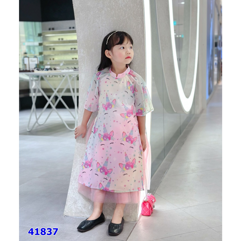 Set áo dài Sofia trắng Unicorn ngọt ngào dành cho bé iu