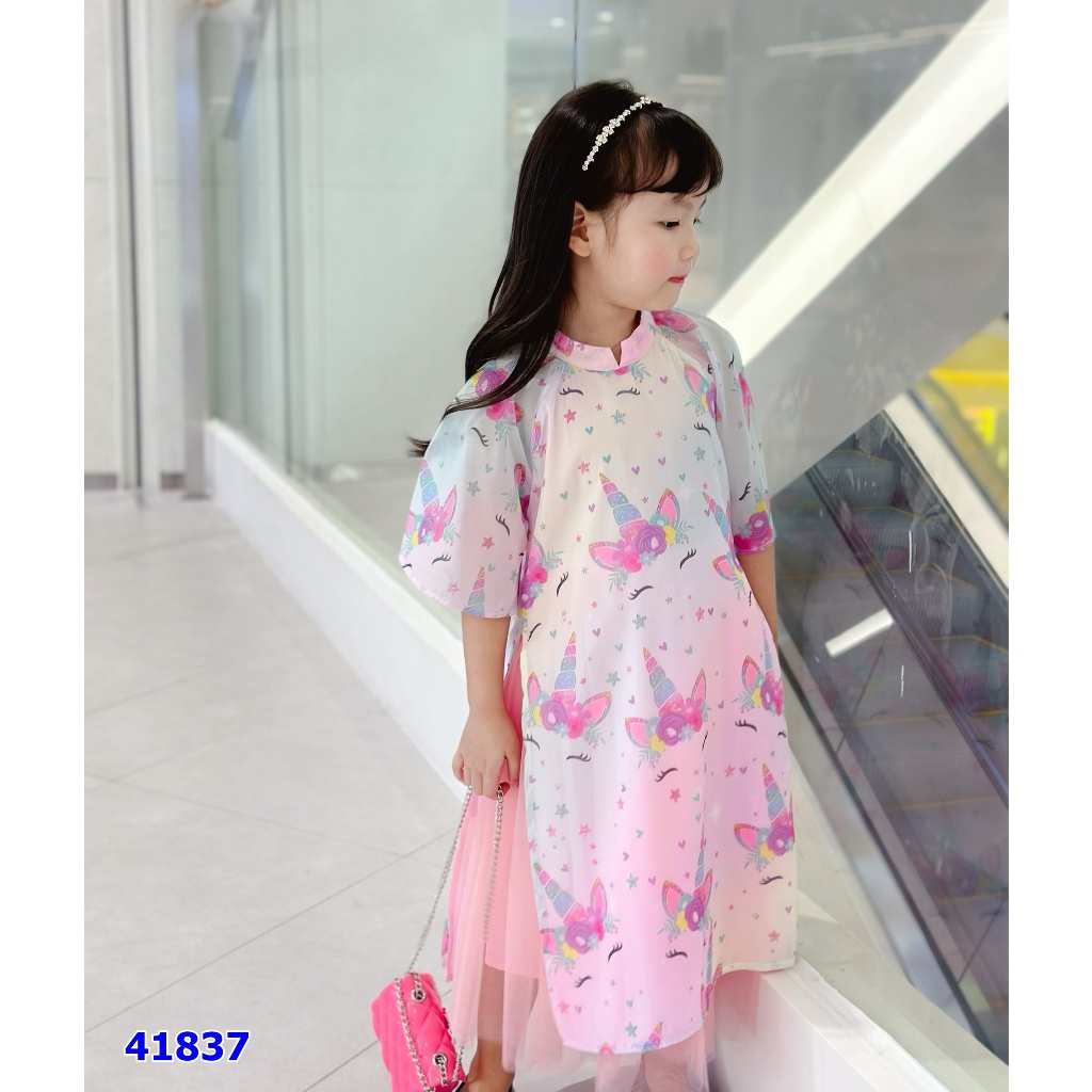 Set áo dài Sofia trắng Unicorn ngọt ngào dành cho bé iu