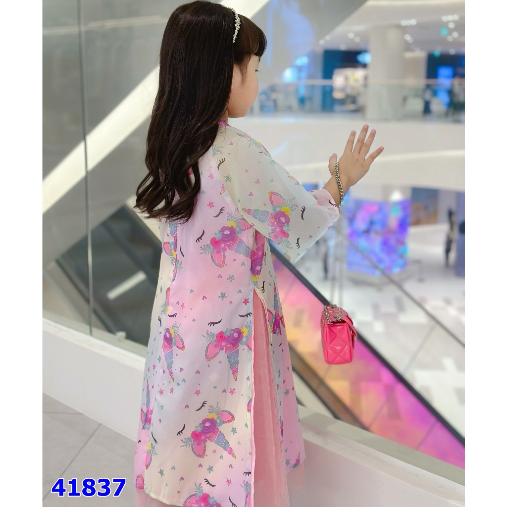 Set áo dài Sofia trắng Unicorn ngọt ngào dành cho bé iu