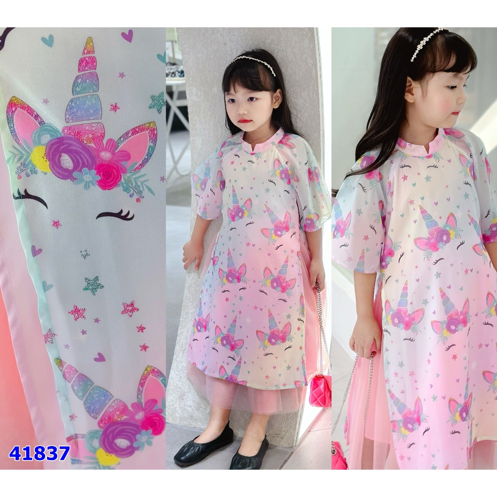 Set áo dài Sofia trắng Unicorn ngọt ngào dành cho bé iu