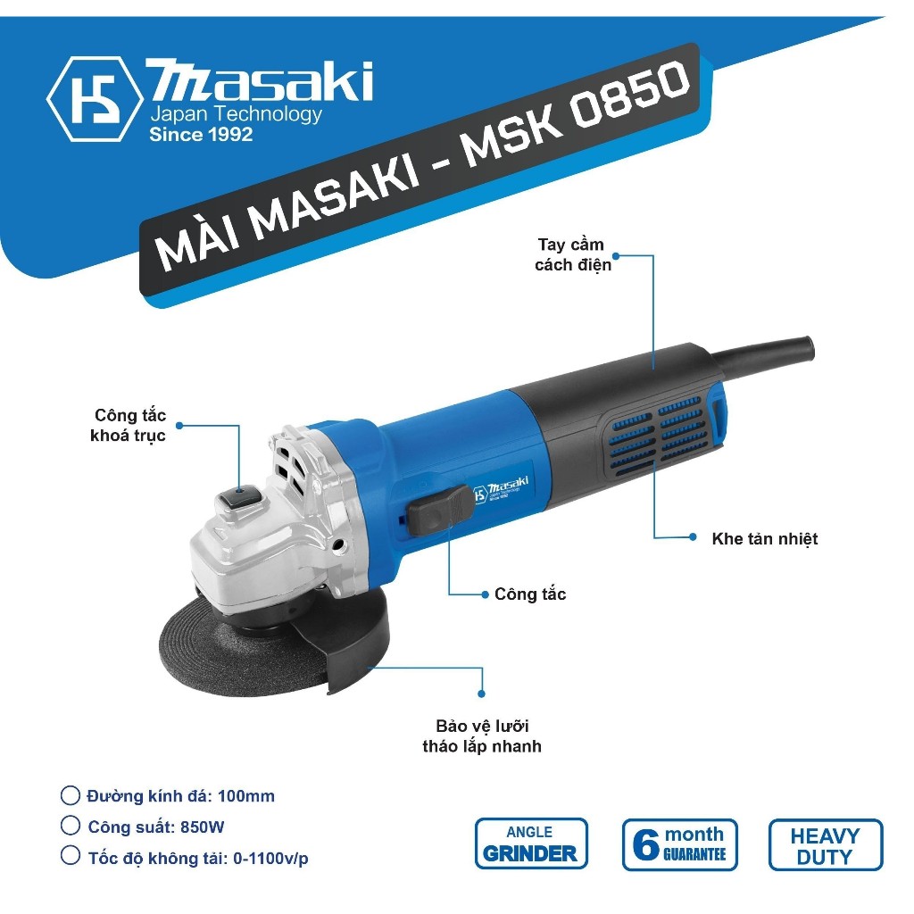 Máy Mài Điện Masaki 0850, 850W xài điện 220-240V,đường kính đá 100mm,lõi đồng, bền bỉ