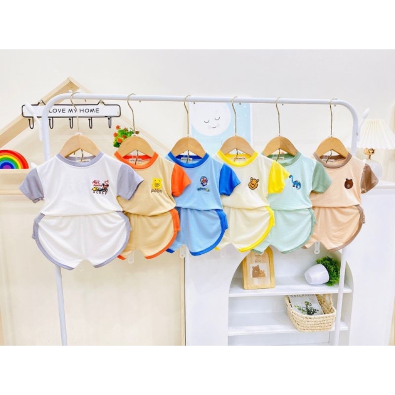 Bộ cộc tay trẻ em Minkymom thêu hình 💖 Chất thun lạnh cao cấp siêu mềm siêu mát