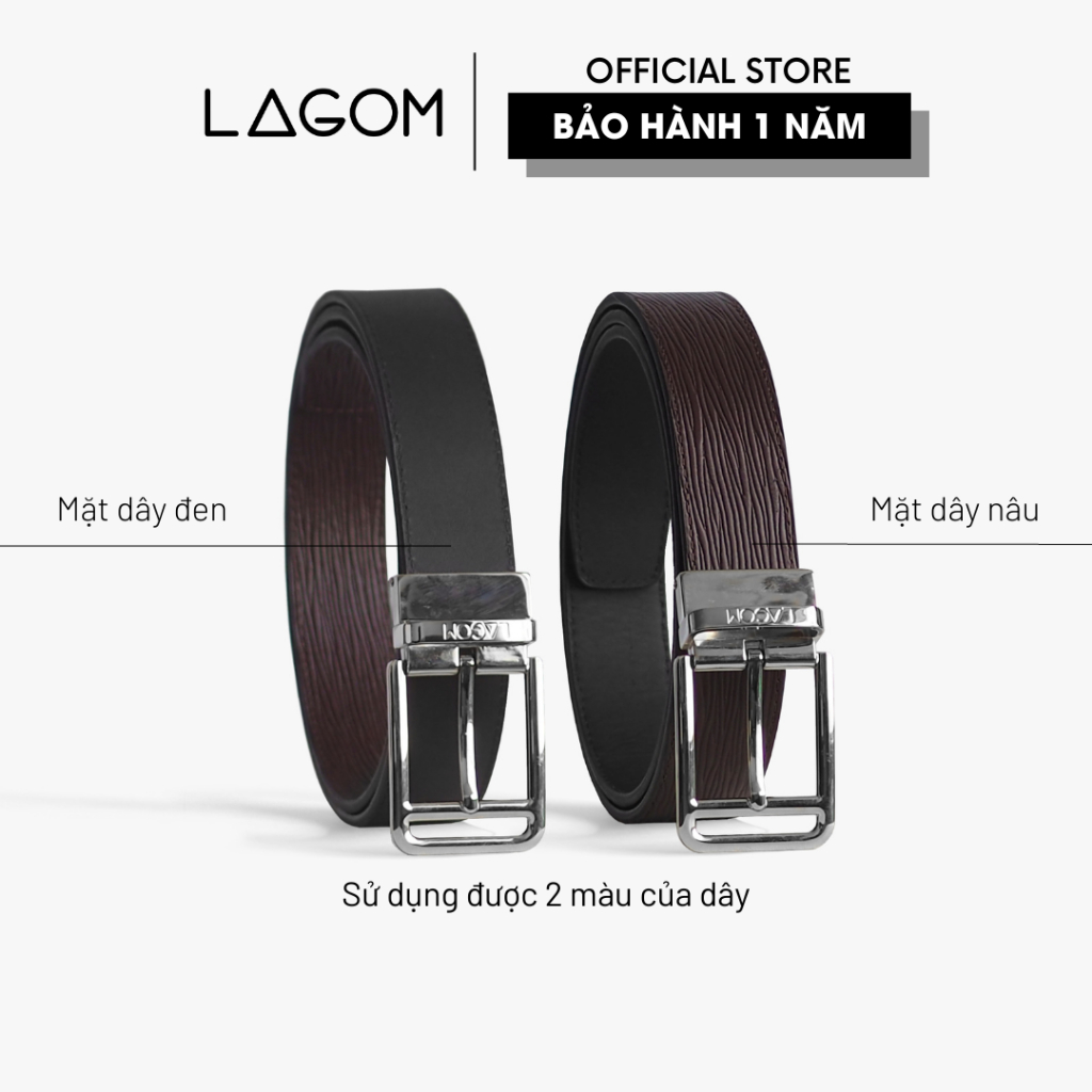 Thắt Lưng Da Thật Đầu Xoay LAGOM - Dây Epi Nâu - Đen