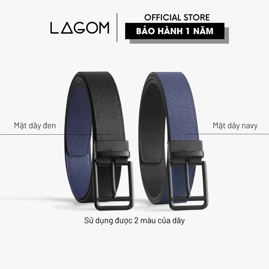 Thắt Lưng Da Thật Đầu Xoay LAGOM - Dây 2 màu Taiga Navy - Đen