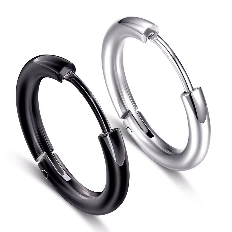 Khuyên tai bông tai nam nữ bạc tròn xỏ lỗ dày thép thép titan không gỉ phong cách hiphop thời trang Hàn Quốc KT32