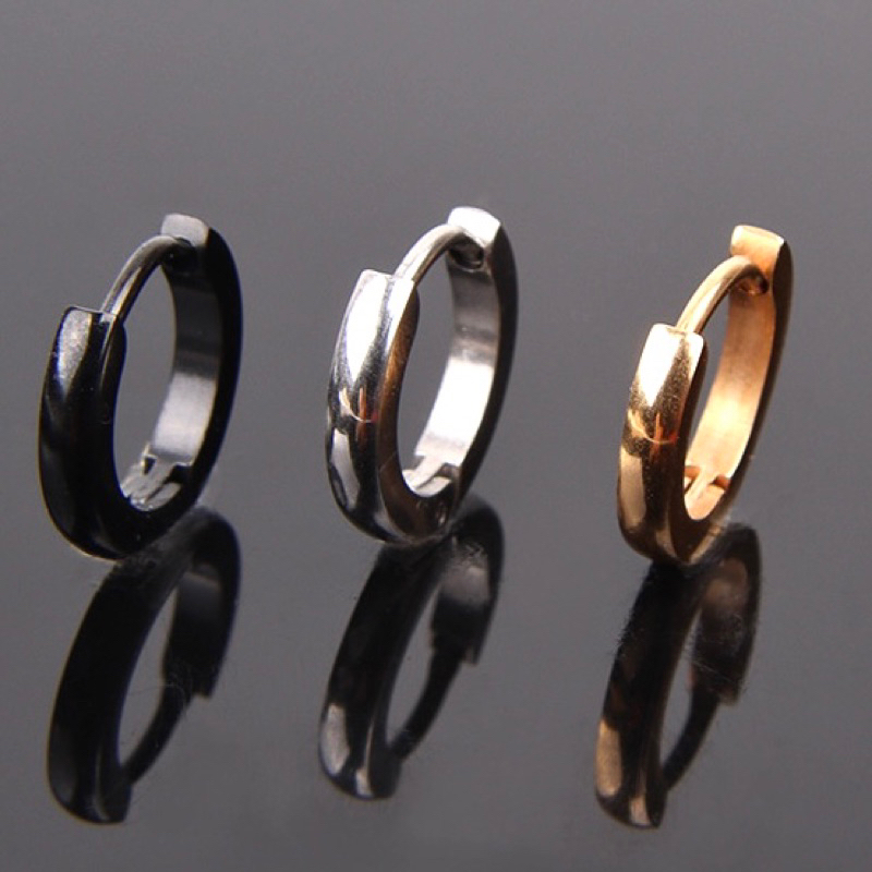 Khuyên tai bông tai nam nữ bạc tròn xỏ lỗ dày thép thép titan không gỉ phong cách hiphop thời trang Hàn Quốc KT32