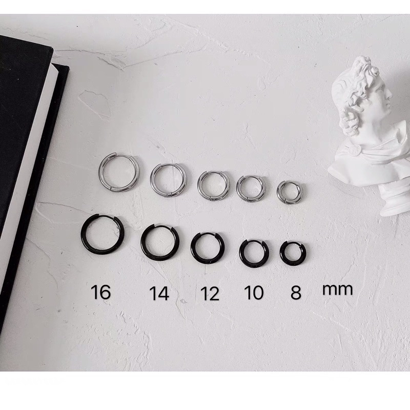 Khuyên tai bông tai nam nữ bạc tròn xỏ lỗ dày thép thép titan không gỉ phong cách hiphop thời trang Hàn Quốc KT32