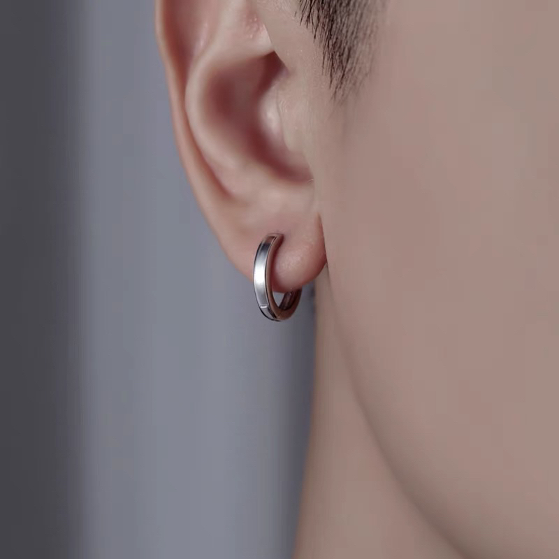 Khuyên tai bông tai nam nữ bạc tròn xỏ lỗ dày thép thép titan không gỉ phong cách hiphop thời trang Hàn Quốc KT32