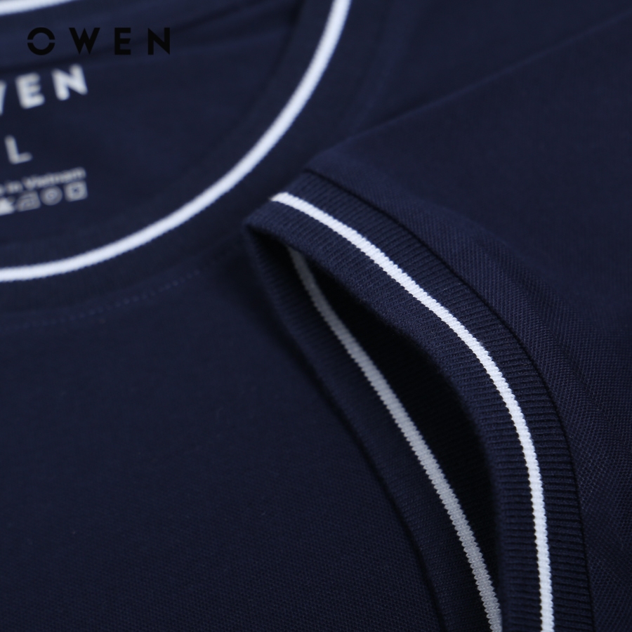 OWEN - Áo thun nam Tshirt dáng Body Fit màu Navy chất liệu CVC Spandex - TSN231444