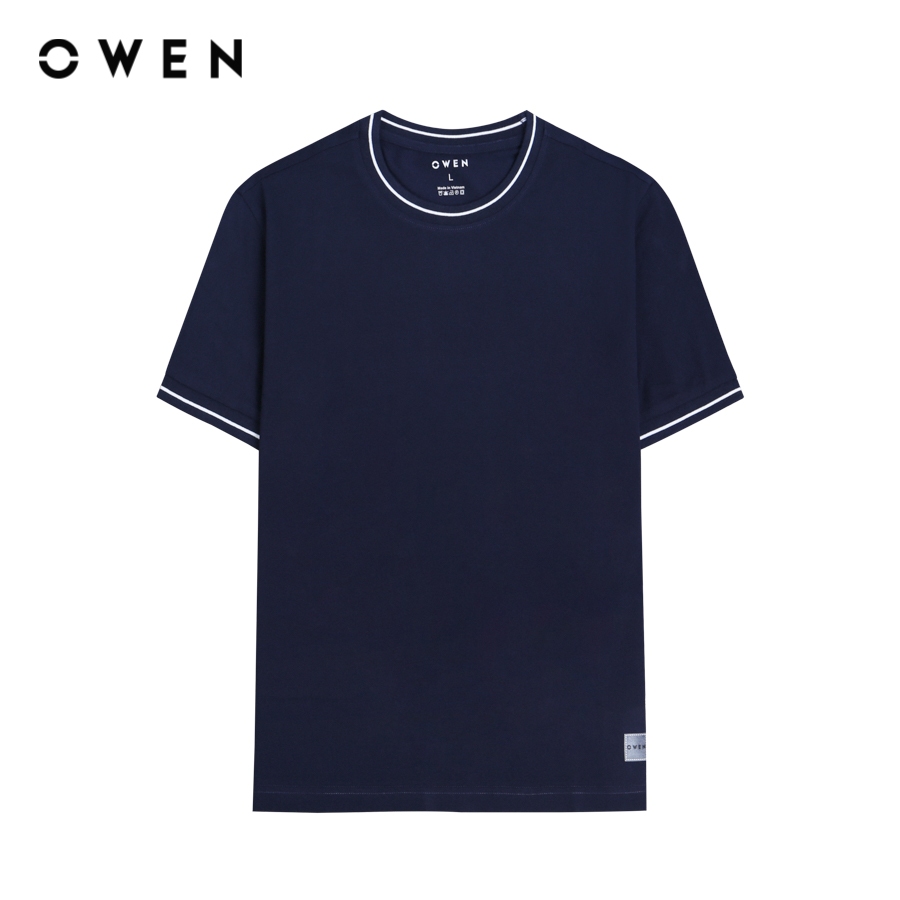 OWEN - Áo thun nam Tshirt dáng Body Fit màu Navy chất liệu CVC Spandex - TSN231444
