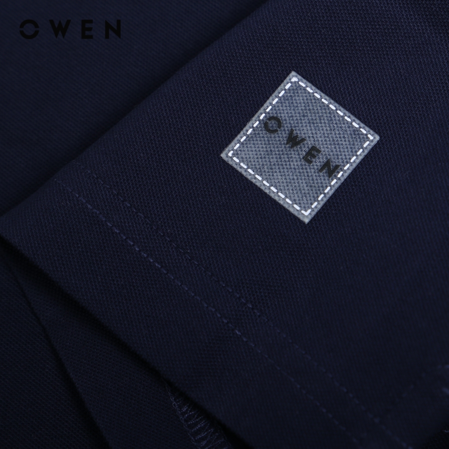 OWEN - Áo thun nam Tshirt dáng Body Fit màu Navy chất liệu CVC Spandex - TSN231444