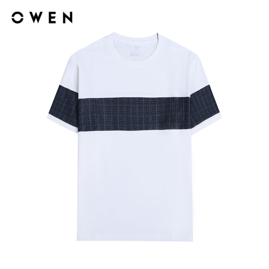 OWEN - Áo thun nam Tshirt dáng Body Fit màu Trắng chất liệu Cotton Modal - TSN231448