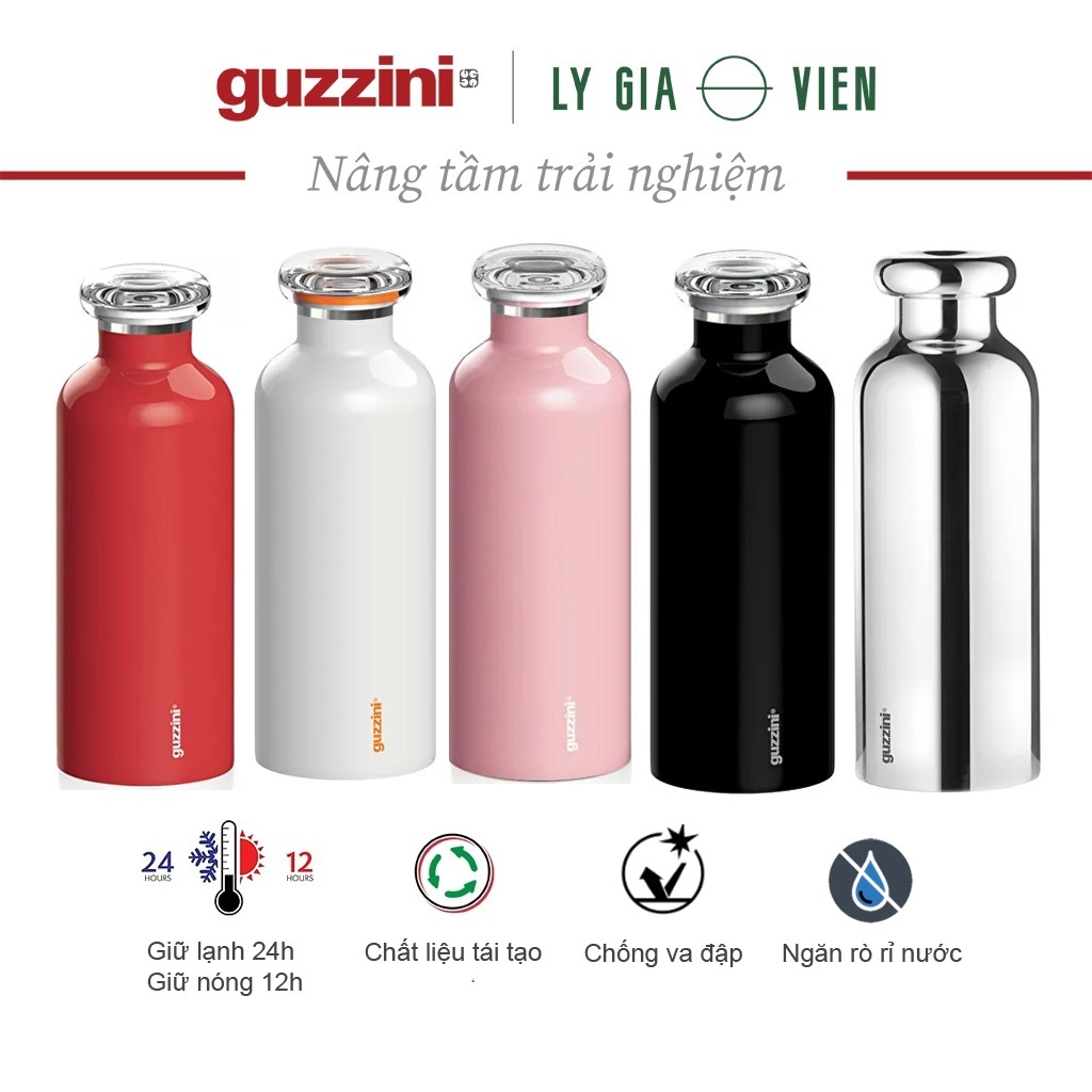 Bình Giữ Nhiệt Du Lịch Guzzini Thermal Travel Bottle On The Go 500cc - Thép Không Gỉ - Ngăn Không Khí, Chống Rò Rỉ