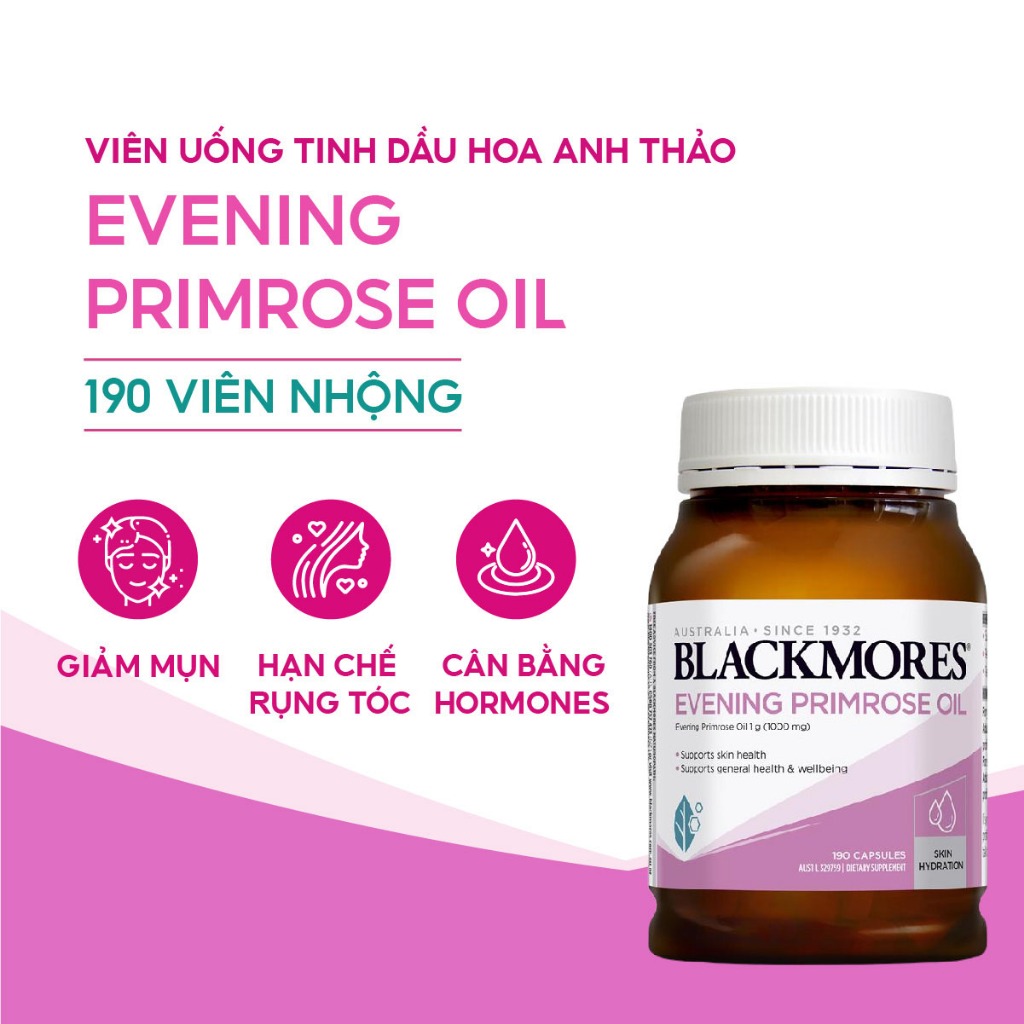 (Tặng Bio C 31v) Tinh dầu hoa anh thảo Mesa Blackmores Evening Primrose Oil giúp cân bằng nội tiết tố nữ 190 viên