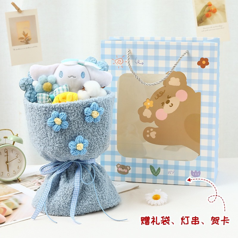 BÓ HOA TẶNG GẤU BÔNG KÈM STICKER NỔI- tặng túi đèn