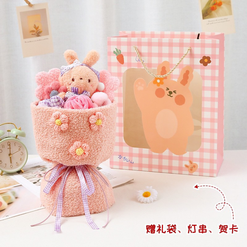 BÓ HOA TẶNG GẤU BÔNG KÈM STICKER NỔI- tặng túi đèn