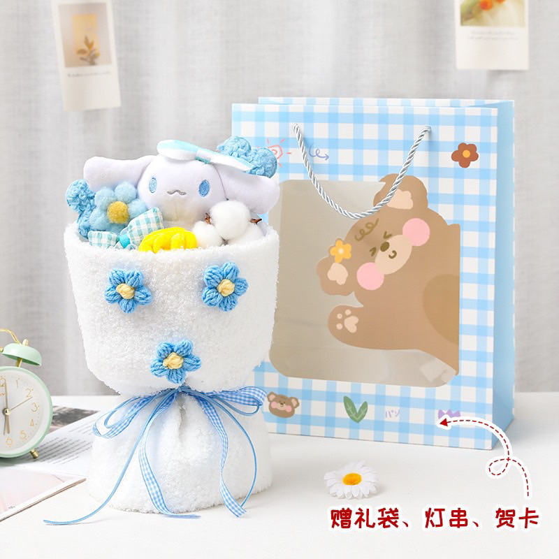 BÓ HOA TẶNG GẤU BÔNG KÈM STICKER NỔI- tặng túi đèn