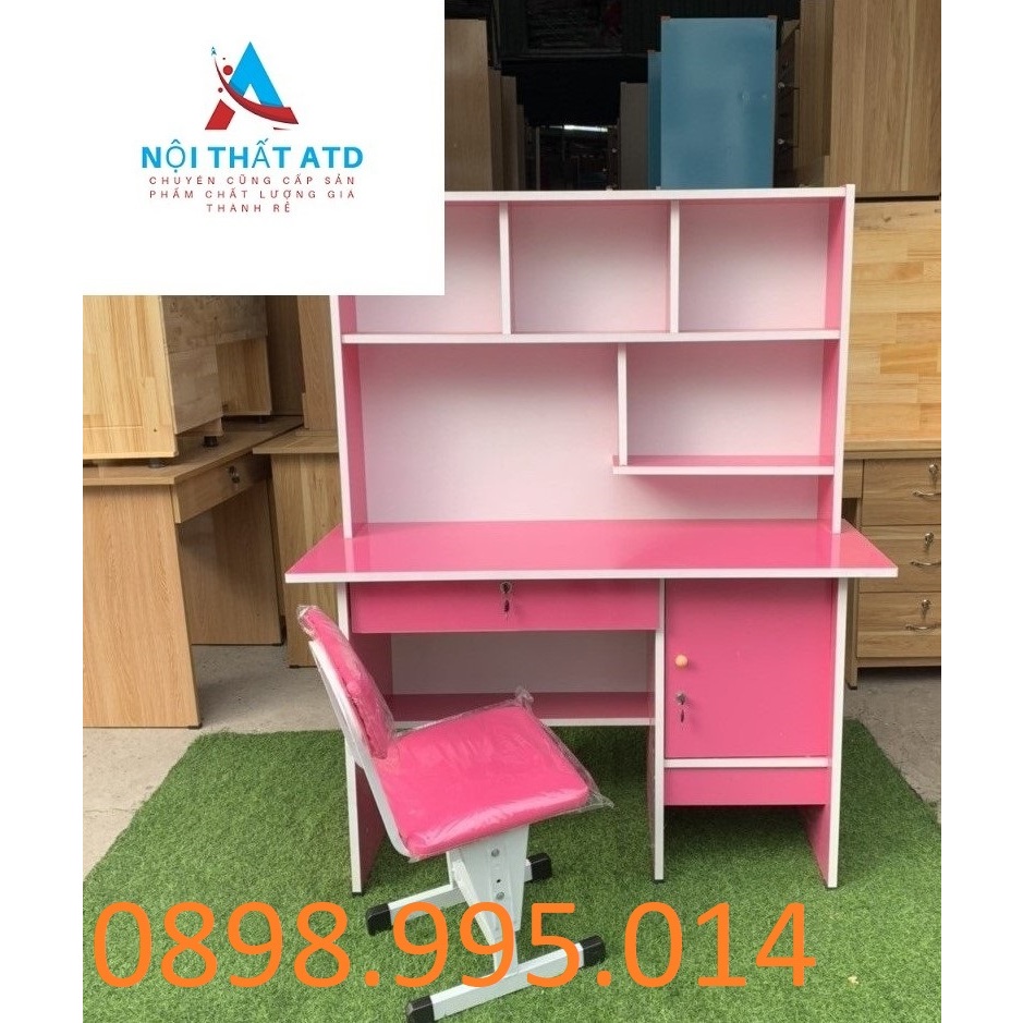 Bàn học sinh đẹp cho bé gái màu hồng ngang 1m 1m2 tặng hình dán đáng yêu