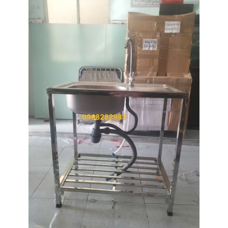 Trọn bộ chậu rửa inox 100% 1 hộc 1 lá kích thước 45x75cm có vòi đầy đủ phụ kiện