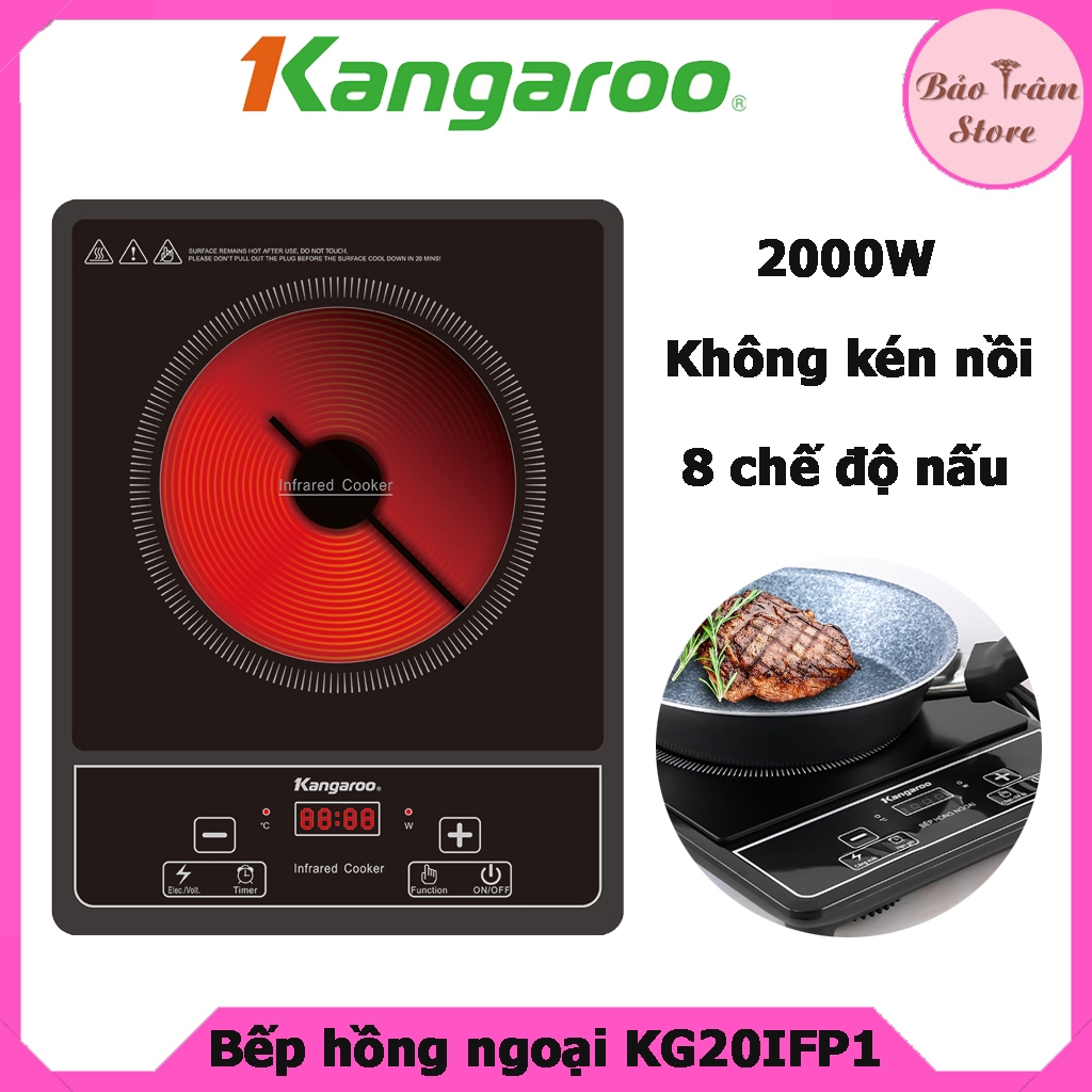 Bếp hồng ngoại Kangaroo KG20IFP1, Không kén nồi, 2000W nấu chính nhanh, chế độ hẹn giờ tiện dụng