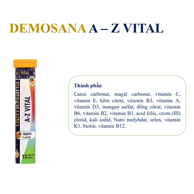 Viên sủi bổ sung 23 Vitamin và khoáng chất cần thiết cho cơ thể DEMOSANA SỦI VITAMIN A-Z VITAL