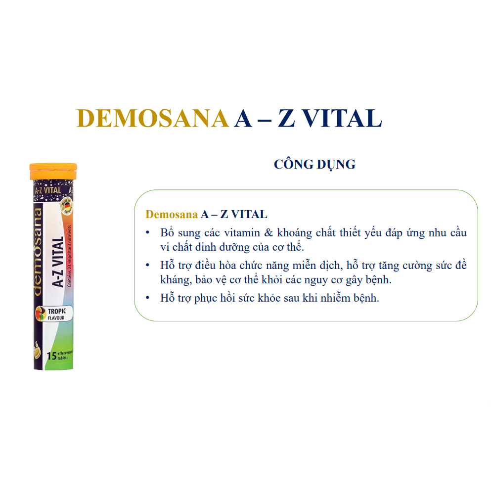 Viên sủi bổ sung 23 Vitamin và khoáng chất cần thiết cho cơ thể DEMOSANA SỦI VITAMIN A-Z VITAL