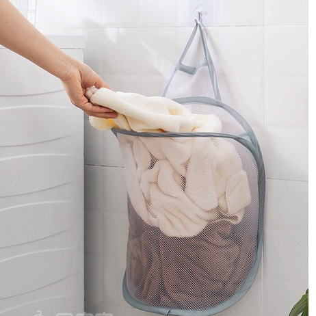 Giỏ đựng đồ quần áo giặt túi lưới móc dán treo phòng tắm không cần đục lỗ (TL33)