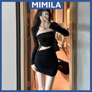 Váy Body Trễ Vai MIMILA Kèm Áo Khoác Ngoài Thiết Kế Hở Eo Sexy Đầm Ôm Sát Rút Hông Sang Chảnh Chất Thun Tăm Xịn - MBD106