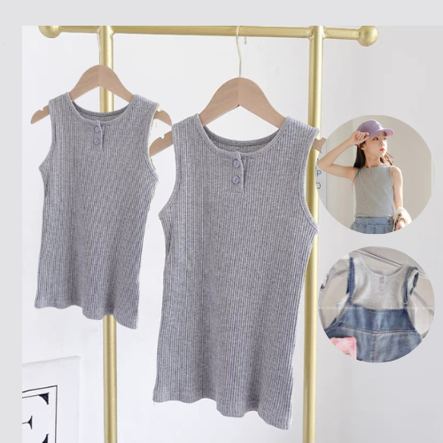 Áo thun tăm cotton sát nách, áo đôi ba lỗ mẹ và bé BBS mềm mịn mát BB05 màu ghi sáng