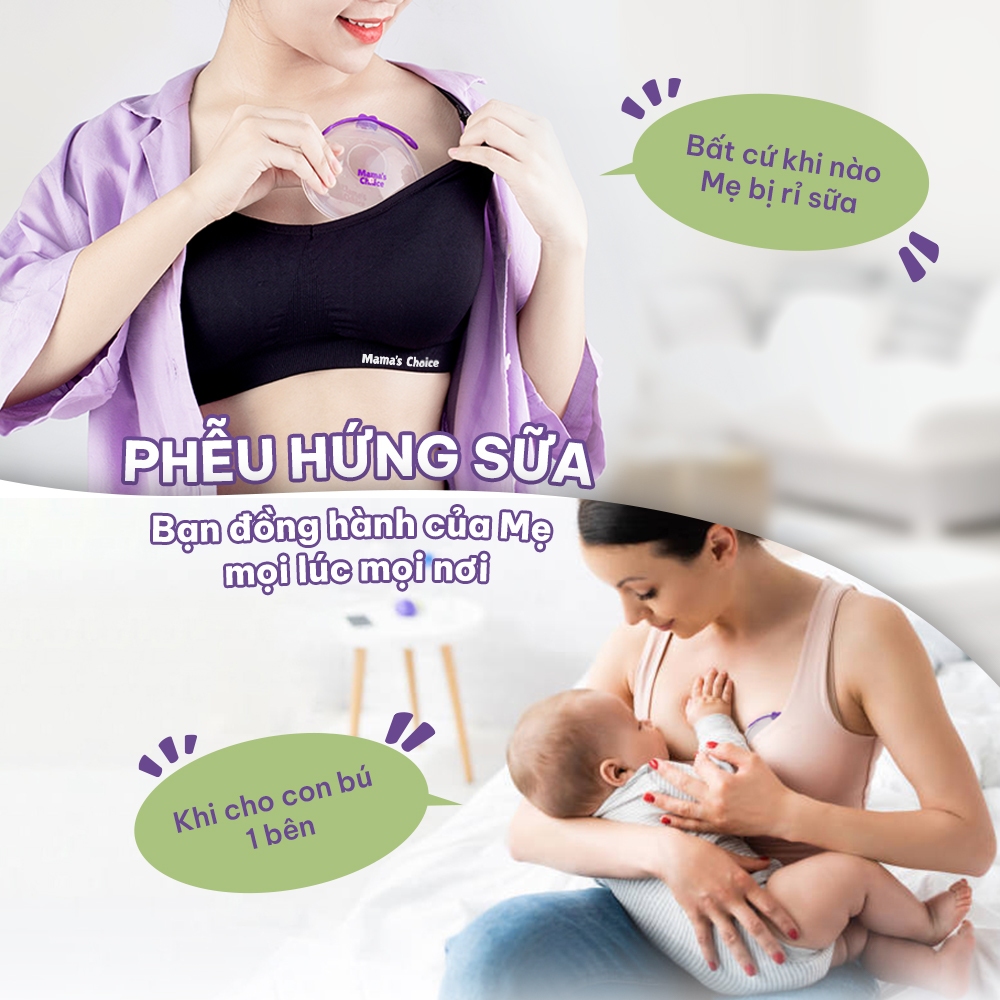 Phễu Hứng Sữa Mama's Choice, Chất Liệu Silicone Cao Cấp, Có Nút Đậy Chống Tràn và Dây Đeo Chống Rơi (Hộp 2 Cái)