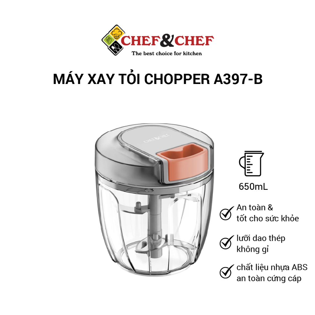 Dụng cụ xay tỏi ớt CHEF&CHEF A397-B 650ml cầm tay đa năng siêu tiện lợi.