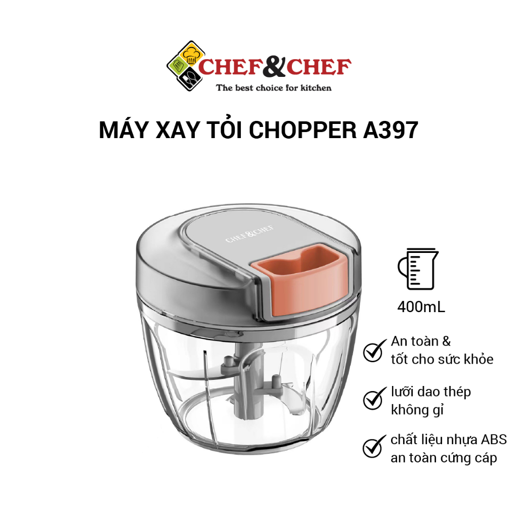 Dụng cụ xay tỏi đa năng CHEF&CHEF cầm tay A397 400ML , dụng cụ chế biến đồ ăn dặm.