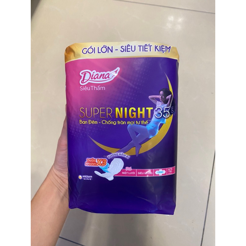 Băng Vệ Sinh Ban Đêm Diana Siêu Thấm Super Night 35cm 12 Miếng