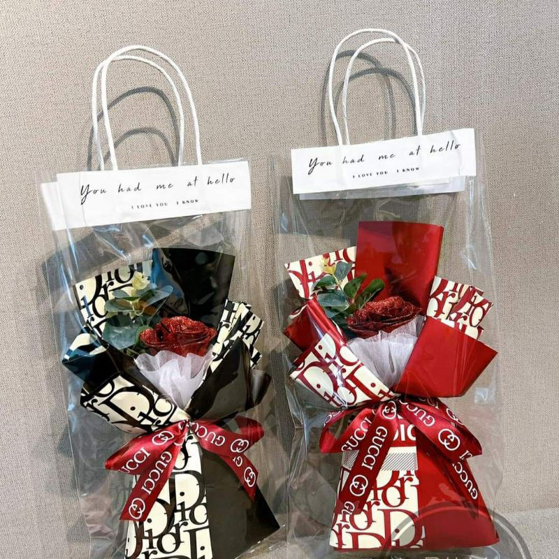 Bó Hoa Hồng Sáp Nhũ 1 Bông Tặng Kèm Túi + Thiệp