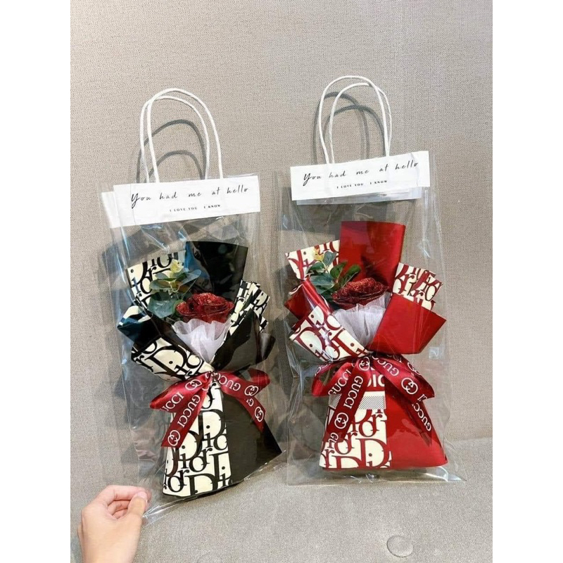 Bó Hoa Hồng Sáp Nhũ 1 Bông Tặng Kèm Túi + Thiệp