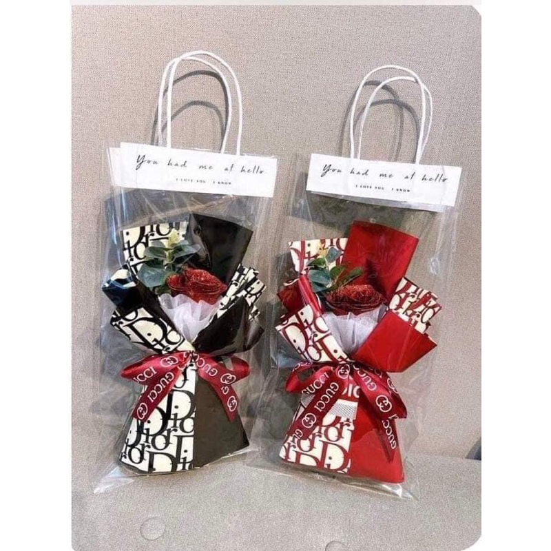 Bó Hoa Hồng Sáp Nhũ 1 Bông Tặng Kèm Túi + Thiệp