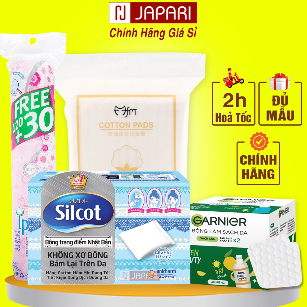 Bông Tẩy Trang 222 Miếng Cotton Pads, Silcot, Ipek CHÍNH HÃNG Và Bông Tẩy Trang Garnier Dập Nổi Làm Sạch Da Japari