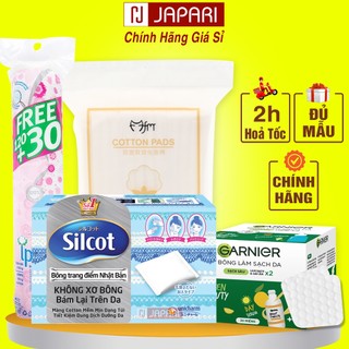 Bông tẩy trang 222 miếng cotton pads, silcot, ipek chính hãng và bông tẩy trang garnier dập nổi làm sạch da japari