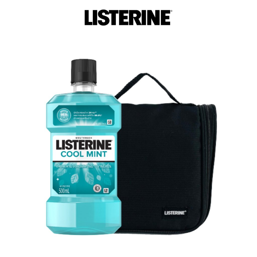 [GIFT] Combo Nước Súc Miệng Giữ Hơi Thở Thơm Mát Listerine Coolmint 500ml + Túi du lịch Listerine