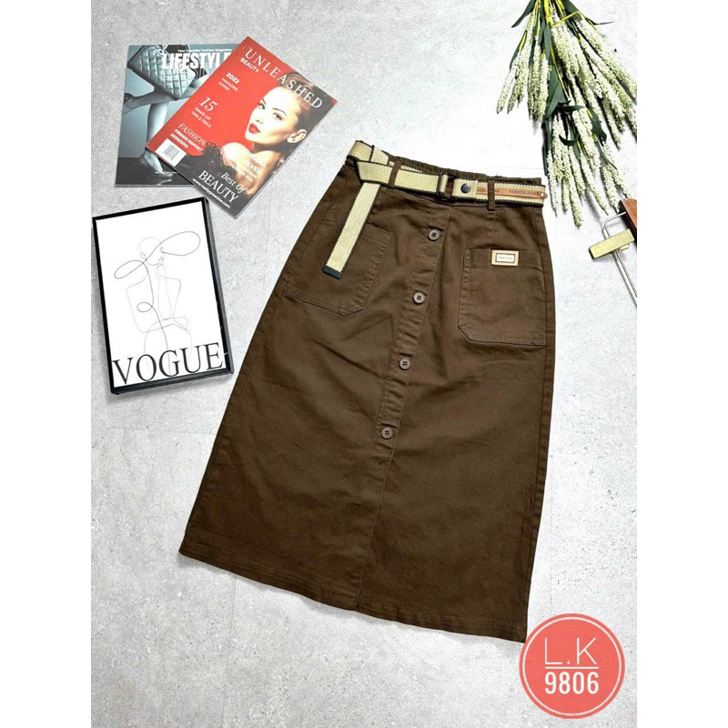 #9806 CHÂN VÁY THÔ KAKI DÁNG DÀI KÈM ĐAI LƯNG HÀNG NHẬP KHẨU LOẠI ĐẸP