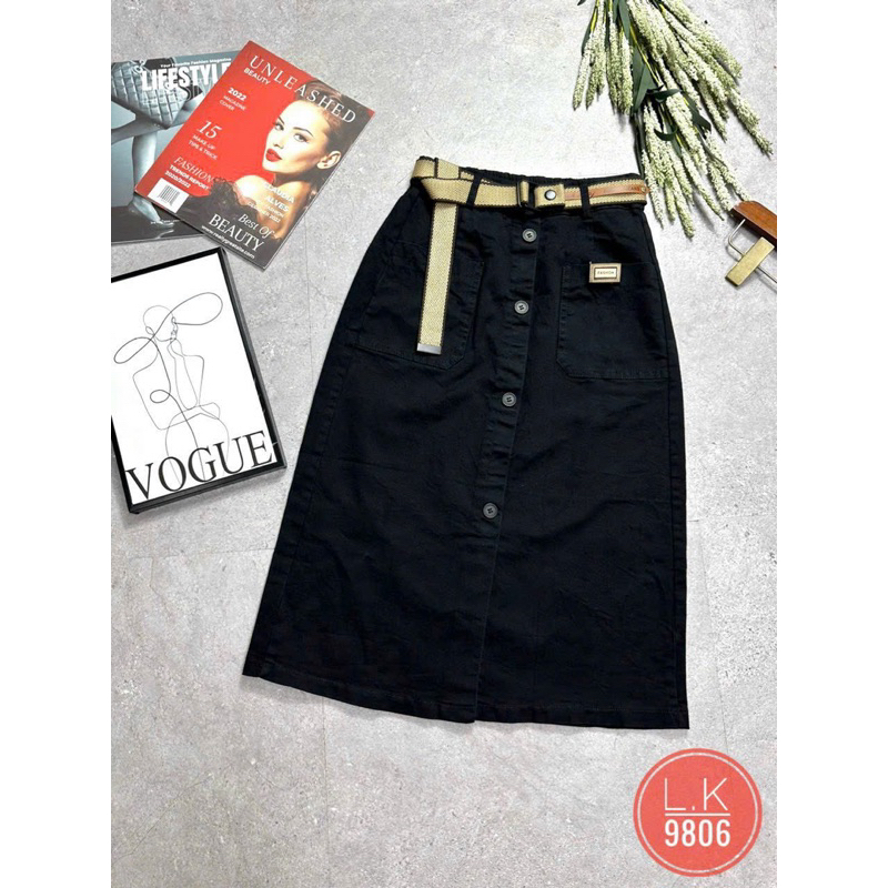 #9806 CHÂN VÁY THÔ KAKI DÁNG DÀI KÈM ĐAI LƯNG HÀNG NHẬP KHẨU LOẠI ĐẸP