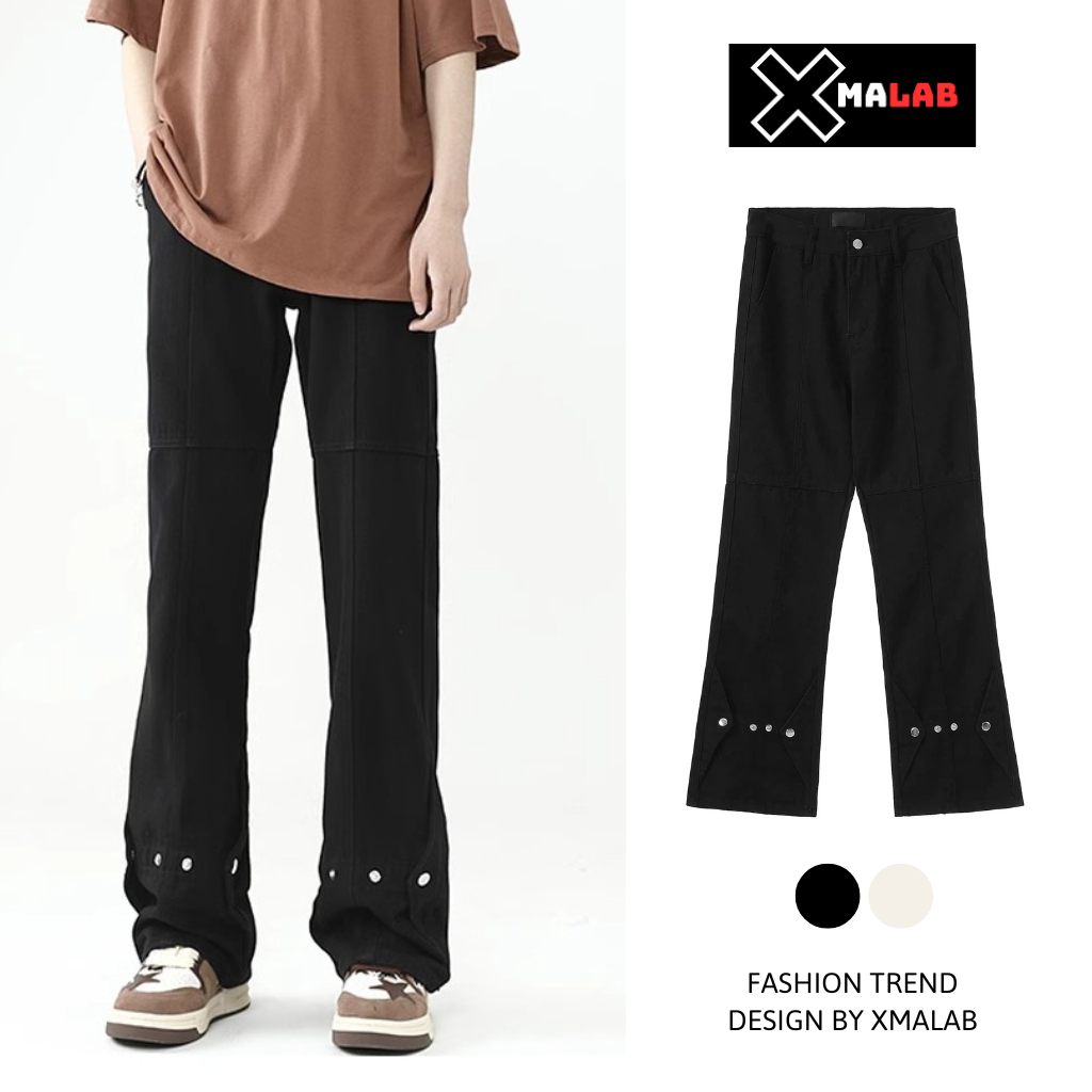 Quần ống rộng kaki nam nữ XMALAB cao cấp ống rộng phối cúc bấm Buttons Pants dáng suông phong cách Hàn Quốc B105