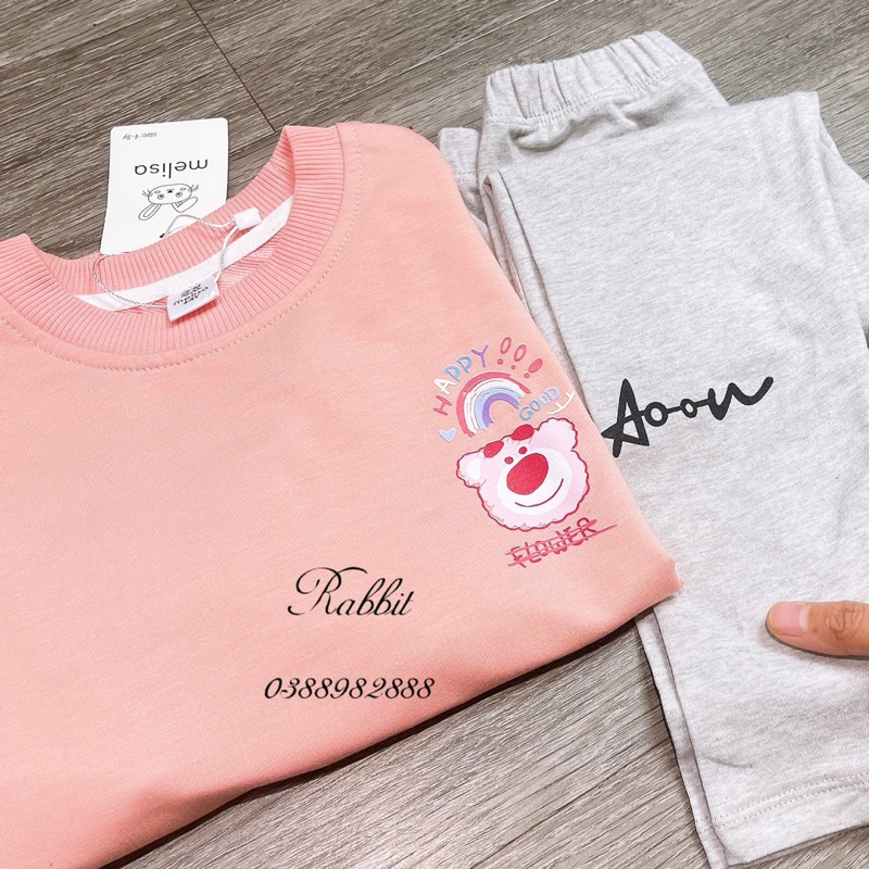 Bộ nỉ gấu cam quần legging Melisa