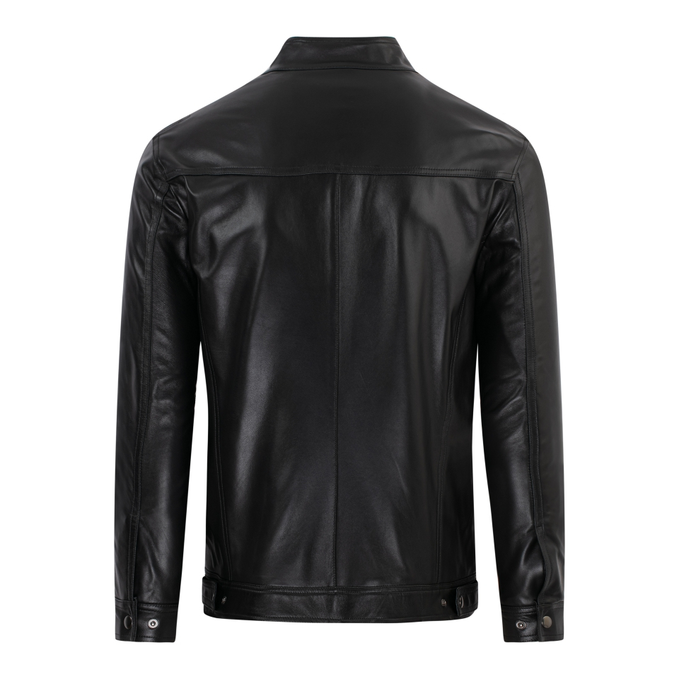 Áo da nam Ftt Leather Racer Jacket túi vòng cung 100% da dê, da cừu cao cấp màu đen - Mã AD207