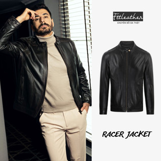 Áo da nam ftt leather racer jacket túi vòng cung 100% da dê, da cừu cao cấp màu đen - mã ad207