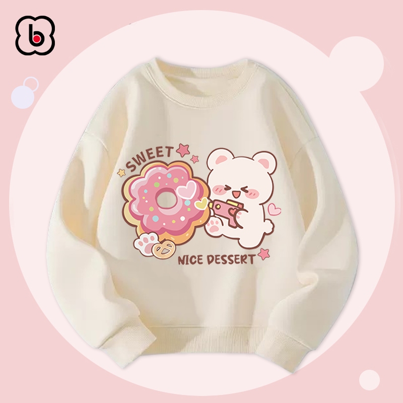 Áo dài tay bé gái BabyloveGO 2024 áo sweater nỉ da cá thu đông cho bé in hình gấu ngộ nghĩnh đáng yêu