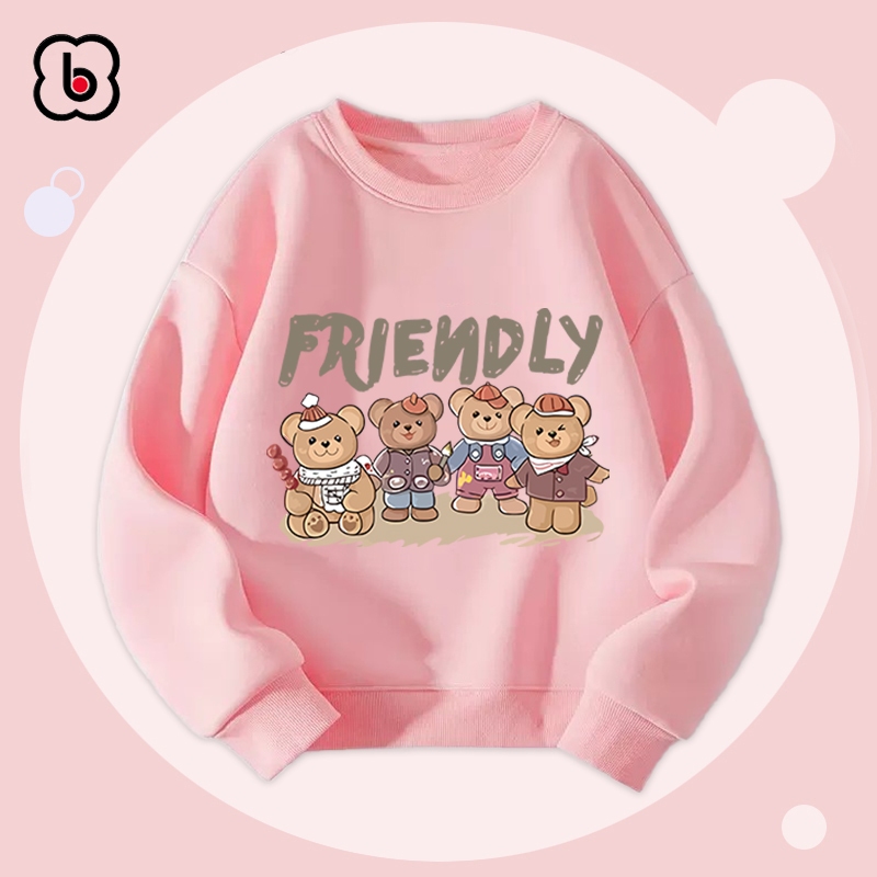 Áo dài tay bé gái BabyloveGO 2024 áo sweater nỉ da cá thu đông cho bé in hình gấu ngộ nghĩnh đáng yêu