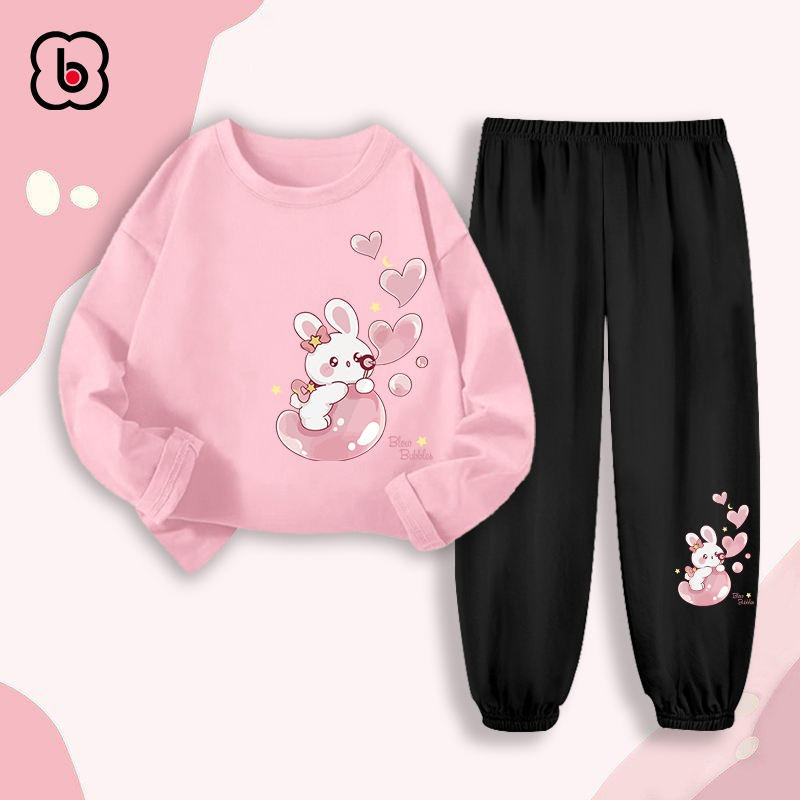 Bộ thu đông dài tay bé gái BabyloveGO mẫu mới 2023 đồ bộ cho bé chất thun cotton co giãn mềm mịn BDRB36