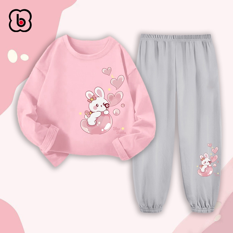 Bộ thu đông dài tay bé gái BabyloveGO mẫu mới 2023 đồ bộ cho bé chất thun cotton co giãn mềm mịn BDRB36